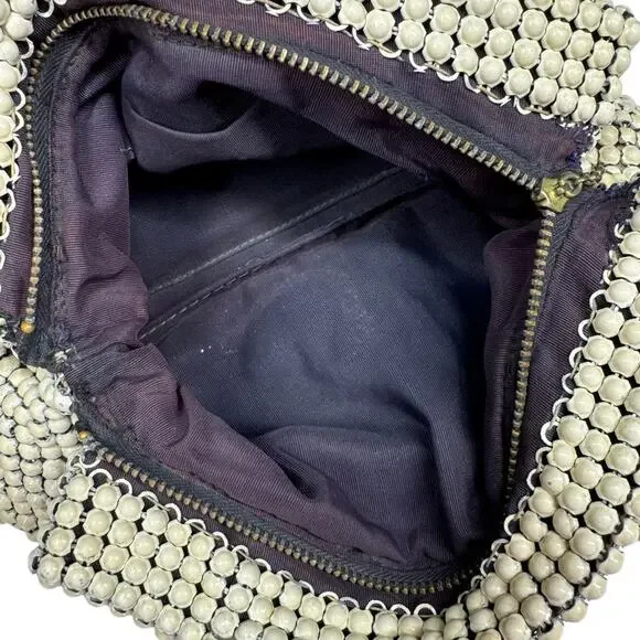 Vintage 40's Whiting & Davis Alumesh Handbag Purse Cream Beaded Evening Bag - Picture 11 of 13
